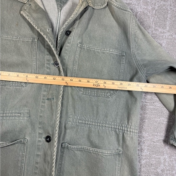 Vintage Lands End Green Stone Washed Y2K Button Down Chore Jacket Womens Medium - Picture 6 of 9
